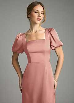 Azazie Fyona Abiti da Damigella Abito A-Line in Raso Elasticizzato Plissettato Rosetta image6