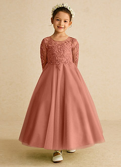 Azazie Precious Robe Demoiselle D'honneur Fillette Robe Trapèze en Tulle Dentelle Mai Tai image4