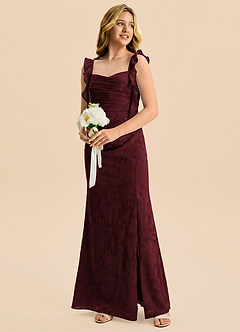 Azazie Jessamine Junior Robe Sirène en Blumen-Burnout Décolleté en cœur Cabernet image4