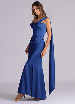 Azazie Inara Bridesmaid Dresses Royal Blue Mermaid Pleated Stretch Satin Dress image4