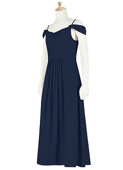 Azazie Alivia Junior Dark Navy A-Line Off the Shoulder Chiffon Dress image9