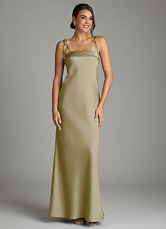 Azazie Ellia Robes de demoiselle d'honneur Robe Fourreau en Satin extensible Arc Vert Mousse image1