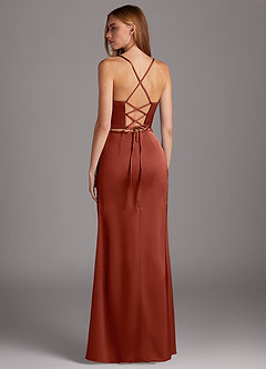 Azazie Brookelle Bridesmaid Dresses Terracotta Sheath Sweetheart Corset Stretch Satin Dress image3