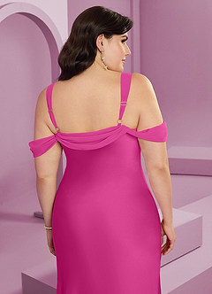 Barbie ♥ Azazie Bridesmaid Dresses Fuchsia Sheath Pleated Stretch Satin Dress image2
