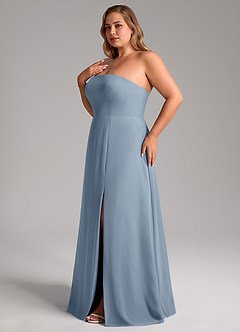 Azazie Wren Vestidos de damas de honor Vestido de Azul Polvoriento de Gasa de Corte en A Convertible con Corte Lateral image13