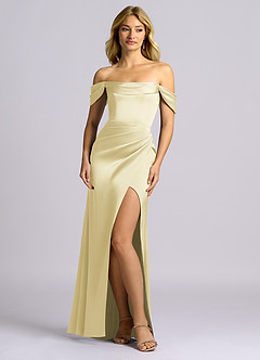 Azazie Auden Brudtärnklänningar Klä av Tubklänning i Stretch Satin Av axeln Citronsorbet Konvertibel image1