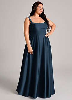Azazie Shaude Bridesmaid Dresses Dark Navy A-Line Pleated Stretch Satin Dress image11