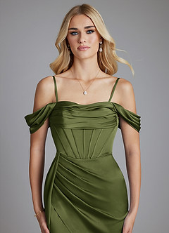 Azazie Amyra Bridesmaid Dresses Olive Mermaid Off the Shoulder Stretch Satin Convertible Dress image3