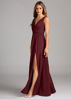 Azazie Tanicia Robes de demoiselle d'honneur Robe Trapèze en Satin extensible Plissée Cabernet image5