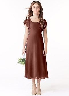 Azazie Bondi Junior Linia A Marszczony Szyfon Długość herbaty Młodsza druhna Sukienka image2