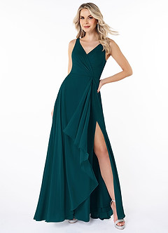 Azazie Calvi Bridesmaid Dresses Pine A-Line Ruched Chiffon Dress image4