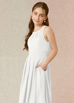 Azazie Bibiane Junior White A-Line Pleated Chiffon Dress image7