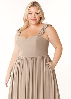 Azazie Metz Brautjungfernkleider A-Linie Herzchen Gerüscht Chiffon Kleid Taupe image11