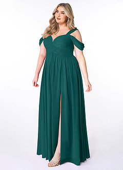 Azazie Lianne Bridesmaid Dresses Peacock A-Line Off the Shoulder Chiffon Dress image10