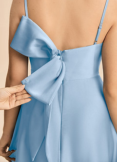 Azazie Isolde Junior Powder Blue A-Line Pleated Stretch Satin Dress image6