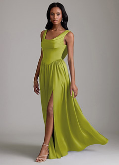Azazie Novi Bridesmaid Dresses Lemongrass A-Line with Pockets Stretch Satin Dress image6