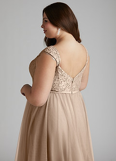 Azazie Luxi Bridesmaid Dresses Taupe A-Line Pleated Tulle Dress image11