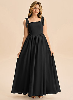 Azazie Delia Junior Abito A-Line in Chiffon Fiocco Nero image3