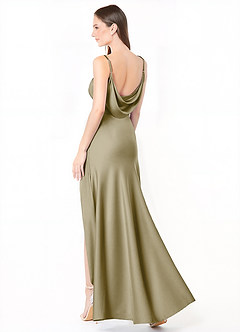 Azazie Alaija Bridesmaid Dresses Moss Green Mermaid Side Slit Stretch Satin Dress image1
