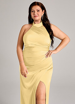 Azazie Jemma Brautjungfernkleider Etui Plissee Stretch-Satin Kleid Butter image8
