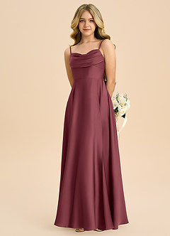 Azazie Bear Junior Vestido de Merlot de Satén Elástico de Corte en A con Escote de Corazón image6