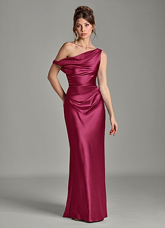 Azazie Emerson Bridesmaid Dresses Burgundy Mermaid Off the Shoulder Metallic Satin Dress image7