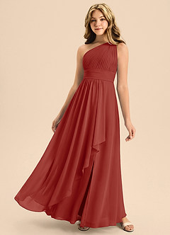 Azazie Skye Junior Terracotta A-Line Pleated Chiffon Dress image1