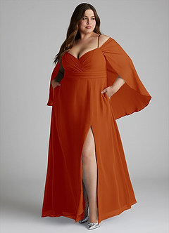 Azazie Cienna Robes de demoiselle d'honneur Robe Trapèze en Mousseline de soie Épaule décolletée Paprika image9