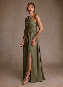 Azazie Lancaster Vestidos para mãe da noiva Vestido Salgueiro Verde de Chiffon de Linha A com Um ombro image5