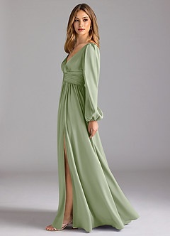 Azazie Norah Robes de demoiselle d'honneur Robe Trapèze en Satin extensible Vert Sauge image4