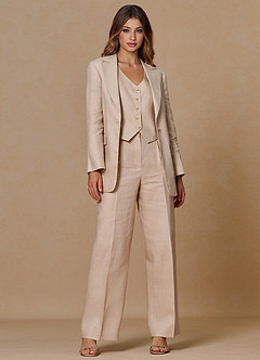 front Belicia Tan 100% Linen 3-Piece Suit