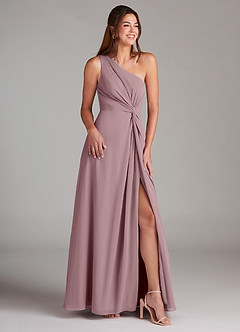 Azazie Brooke Bridesmaid Dresses Dusty Rose A-Line One Shoulder Chiffon Dress image4