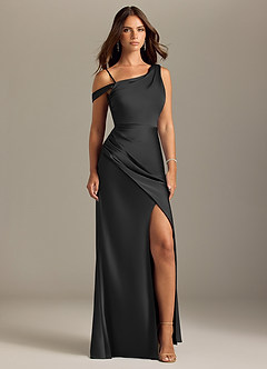 Azazie Madelyn Vestidos de damas de honor Vestido de Negro de Satén Elástico de Corte Sirena Convertible con Vestidos sin tirantes image9