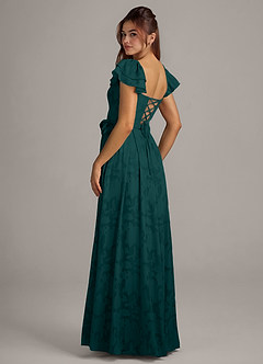 Azazie Aricella Bridesmaid Dresses Pine A-Line Corset Floral Burnout Dress image4