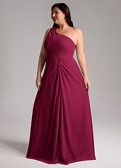 Azazie Brooke Bridesmaid Dresses Burgundy A-Line One Shoulder Chiffon Dress image12