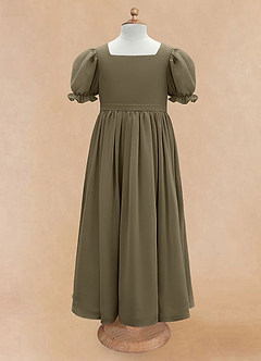 Azazie Joss Flower Girl Dresses Willow Green A-Line with Sleeves Chiffon Dress image5