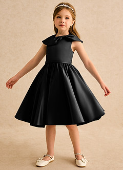 Azazie Acorn Flower Girl Dresses Black A-Line Pleated Matte Satin Dress image6