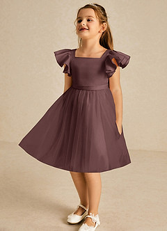 Azazie Kaeya Flower Girl Dresses Espresso A-Line Bow Tulle Dress image4