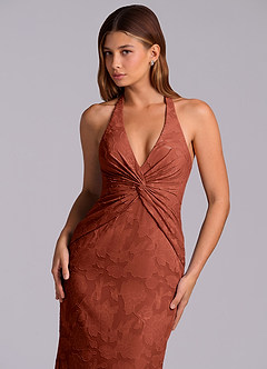 Azazie Valerie Jurken voor bruidsmeisjes Jurk van Bloemen Burn-out met Zeemeermin Geplooid Terracotta image8