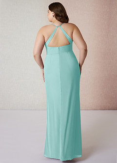 Azazie Becca Brautjungfernkleider Etui V-Hals Chiffon Kleid Aqua image8
