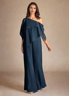Azazie Halima Abiti per la Madre della Sposa Abito Tuta Pantaloni in Chiffon Spacco laterale Marino Scuro image4