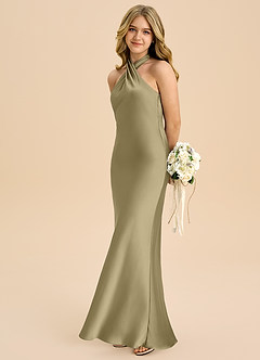 Azazie Chickie Junior Etui Plissee Stretch-Satin Kleid Moosgrün image1