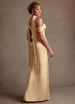 Azazie Kamala 신부의 어머니 드레스 쉬스 한쪽 어깨 스트레치 새틴 플로어 길이 드레스 image5