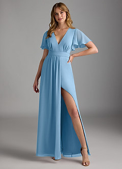 Azazie Zaniah Bridesmaid Dresses Steel Blue A-Line Chiffon Dress image4