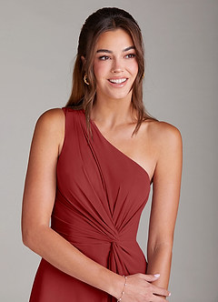 Azazie Brooke Bridesmaid Dresses Rust A-Line One Shoulder Chiffon Dress image6