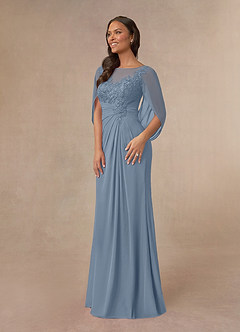 Azazie Hera Mother of the Bride Dresses Dusty Blue A-Line Lace Capelet Chiffon Dress image2