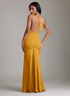 Azazie Voni Bridesmaid Dresses Butterscotch Mermaid One Shoulder Stretch Satin Dress image2