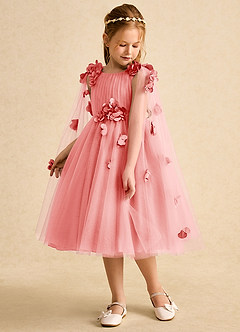 Azazie Staria Flower Girl Dresses Coral Ball-Gown Ruched Tulle Dress image5