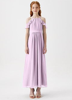 Azazie Chaya Junior Frosted Lilac A-Line Off the Shoulder Chiffon Dress image3