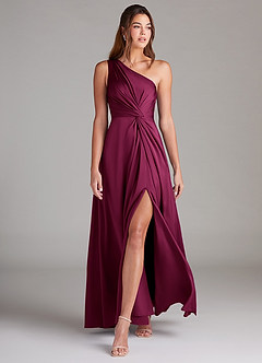 Azazie Brooke Brautjungfernkleider A-Linie One-Shoulder Stretch-Satin Kleid Rote Pflaume image4